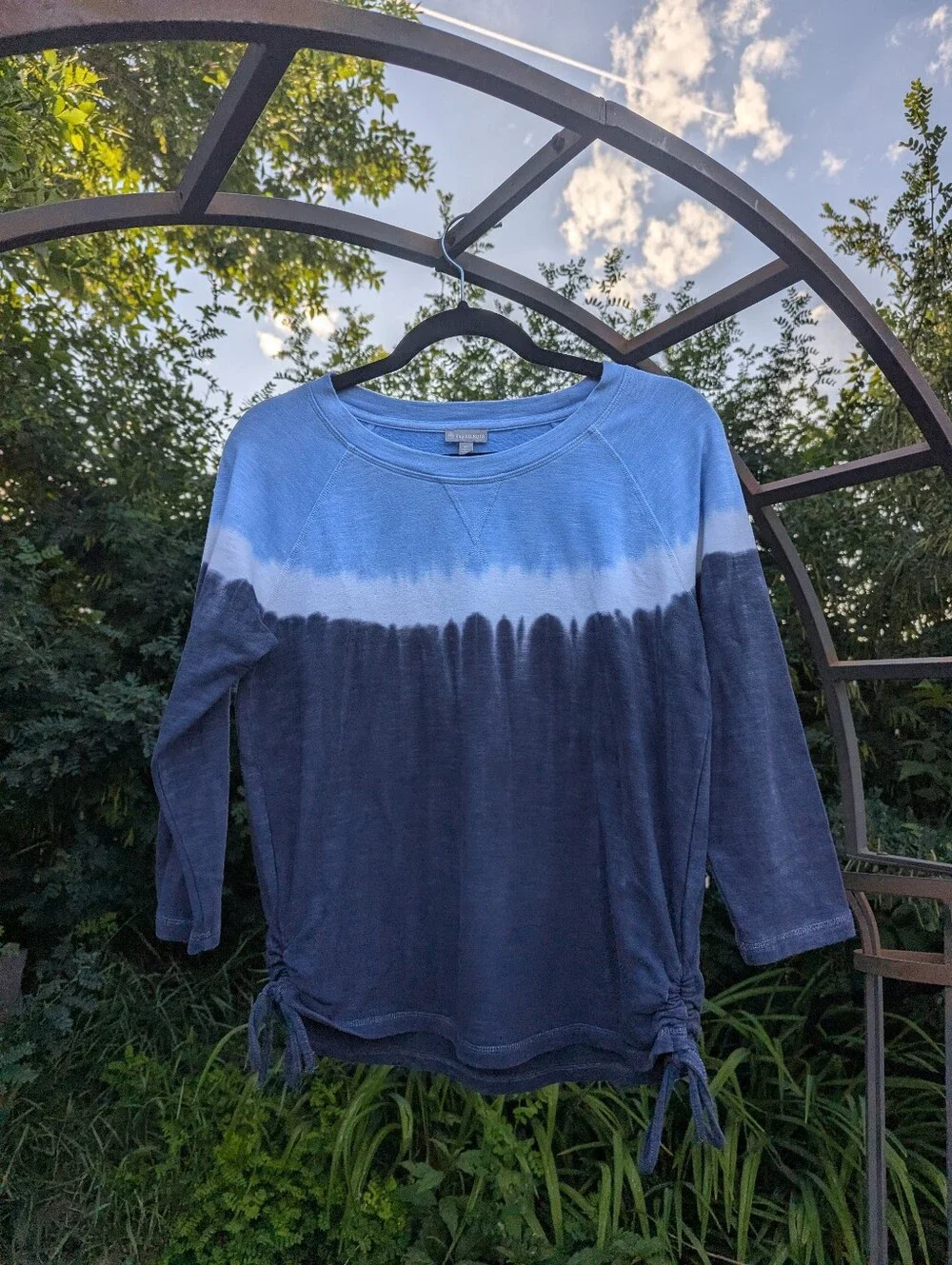 Ombre Tie Dye Side Tie Top S Coastal Cottagecore Cozy Weekend Crewneck - Picture 13 of 17